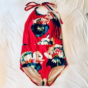 Cacique One Piece Halter Swimsuit in Tropical Floral Print Size 18